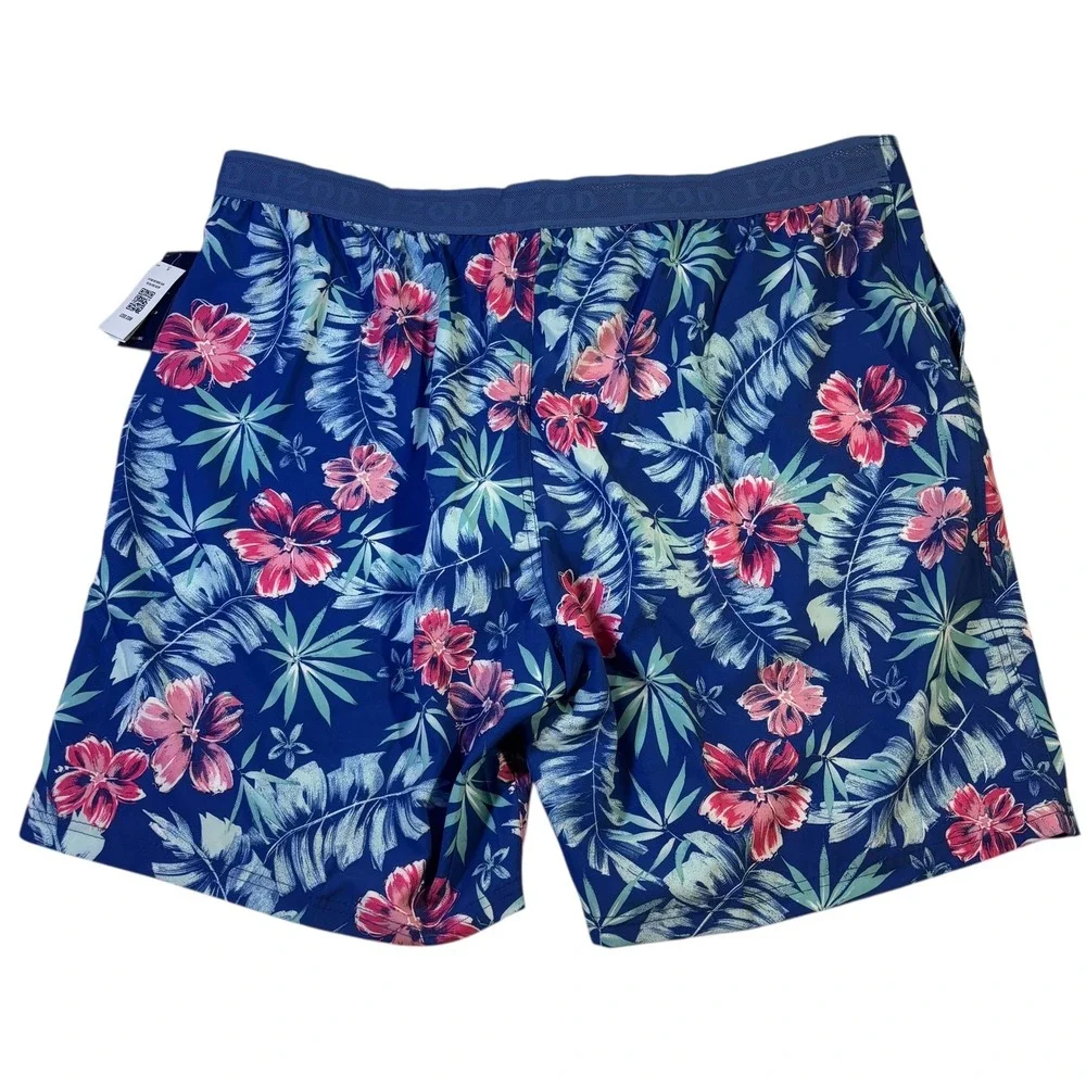 IZOD Saltwater Swim Trunks Men's 2XB Blue Floral Tropical Board‎ Shorts NEW
